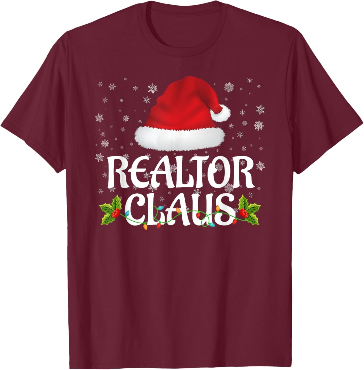 Realtor Claus Christmas Lights Santa Pajama Family Matching T-Shirt - T-Shirt | Maroon