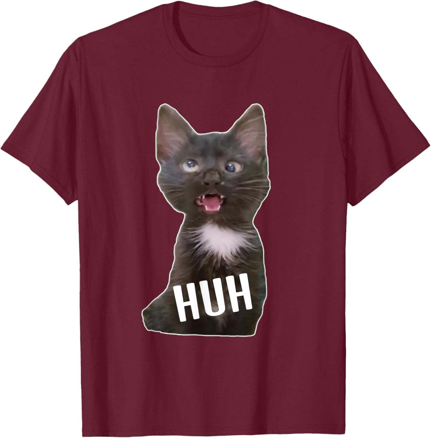 Funny Cross Eyed Cat Meme Huh Funny Cat T-Shirt - T-Shirt | Maroon