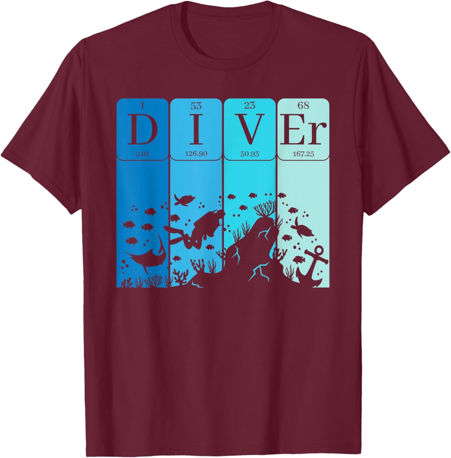 Diver Periodic Table Scuba Diving Enthusiast T-Shirt - T-Shirt | Maroon