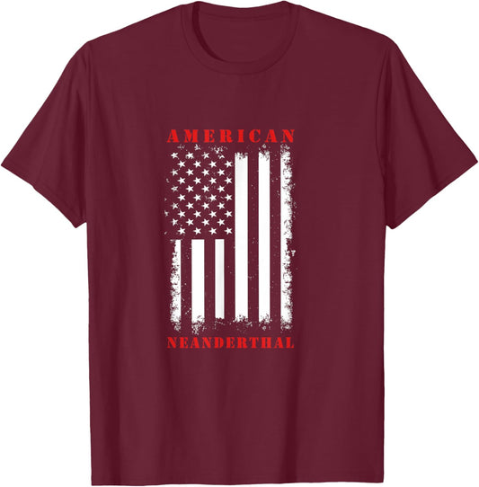 4th Of July US Flag Caveman American Neanderthal T-Shirt - T-Shirt | Maroon