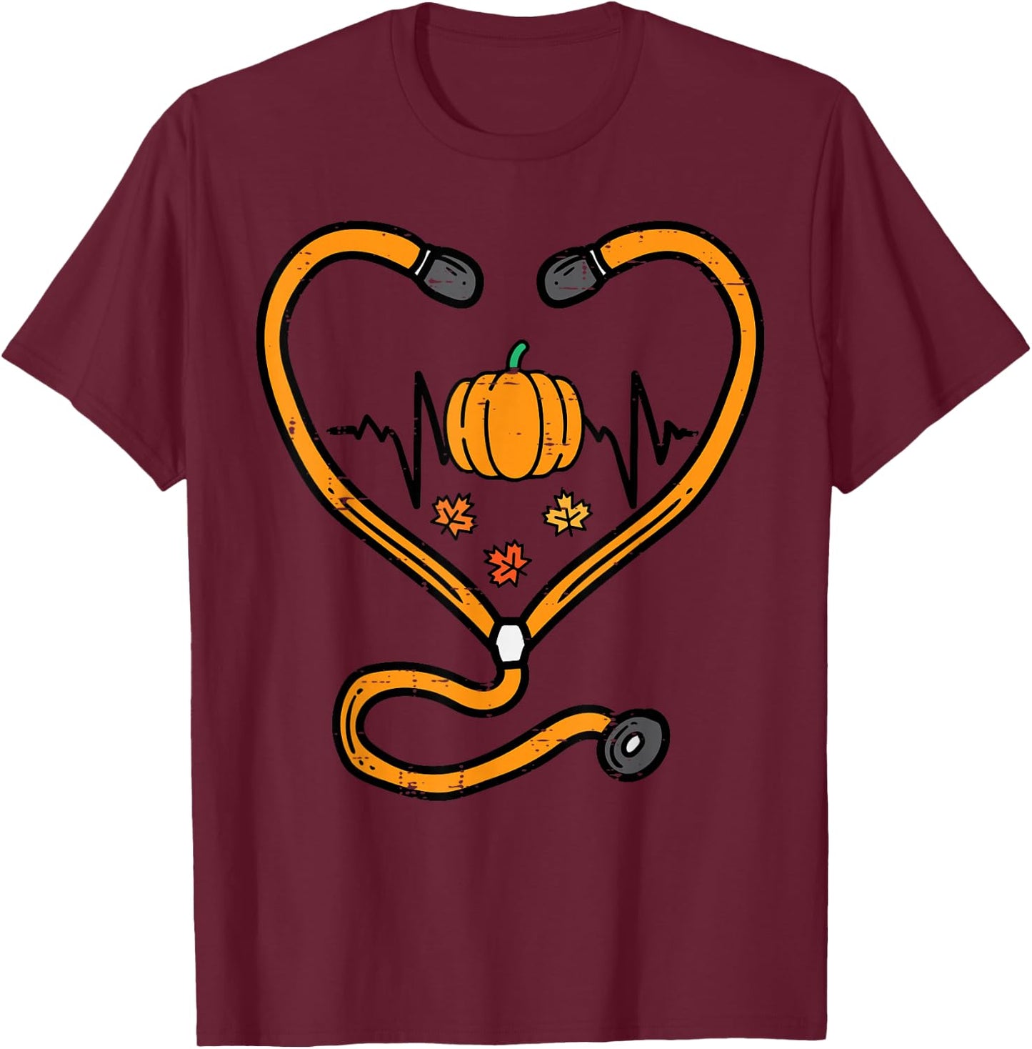Thanksgiving Nurse Stethoscope Fall Scrub RN ICU ER Doctor T-Shirt - T-Shirt | Maroon