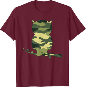 Military Owl Camo Men Print US Bird Owlet Veteran Gift T-Shirt - T-Shirt | Maroon