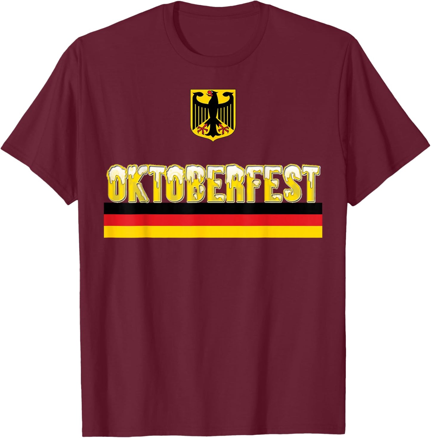 Oktoberfest Beer Foam German Flag and Eagle Emblem T-Shirt - T-Shirt | Maroon
