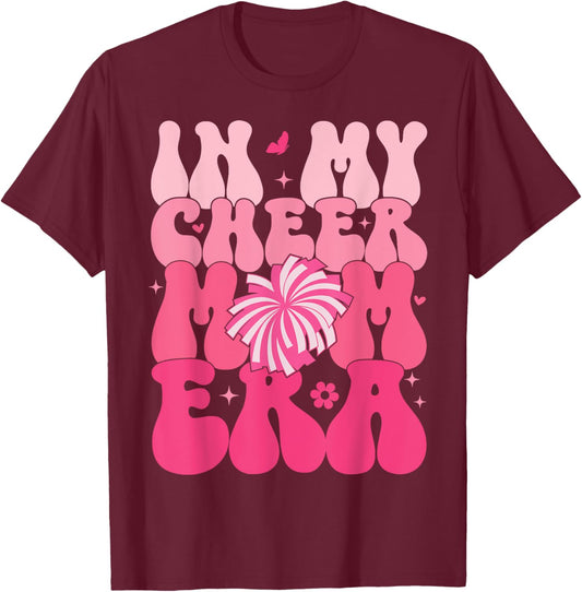 In My Cheer Mom Era Groovy Cheerleading Football Mom Women T-Shirt - T-Shirt | Maroon