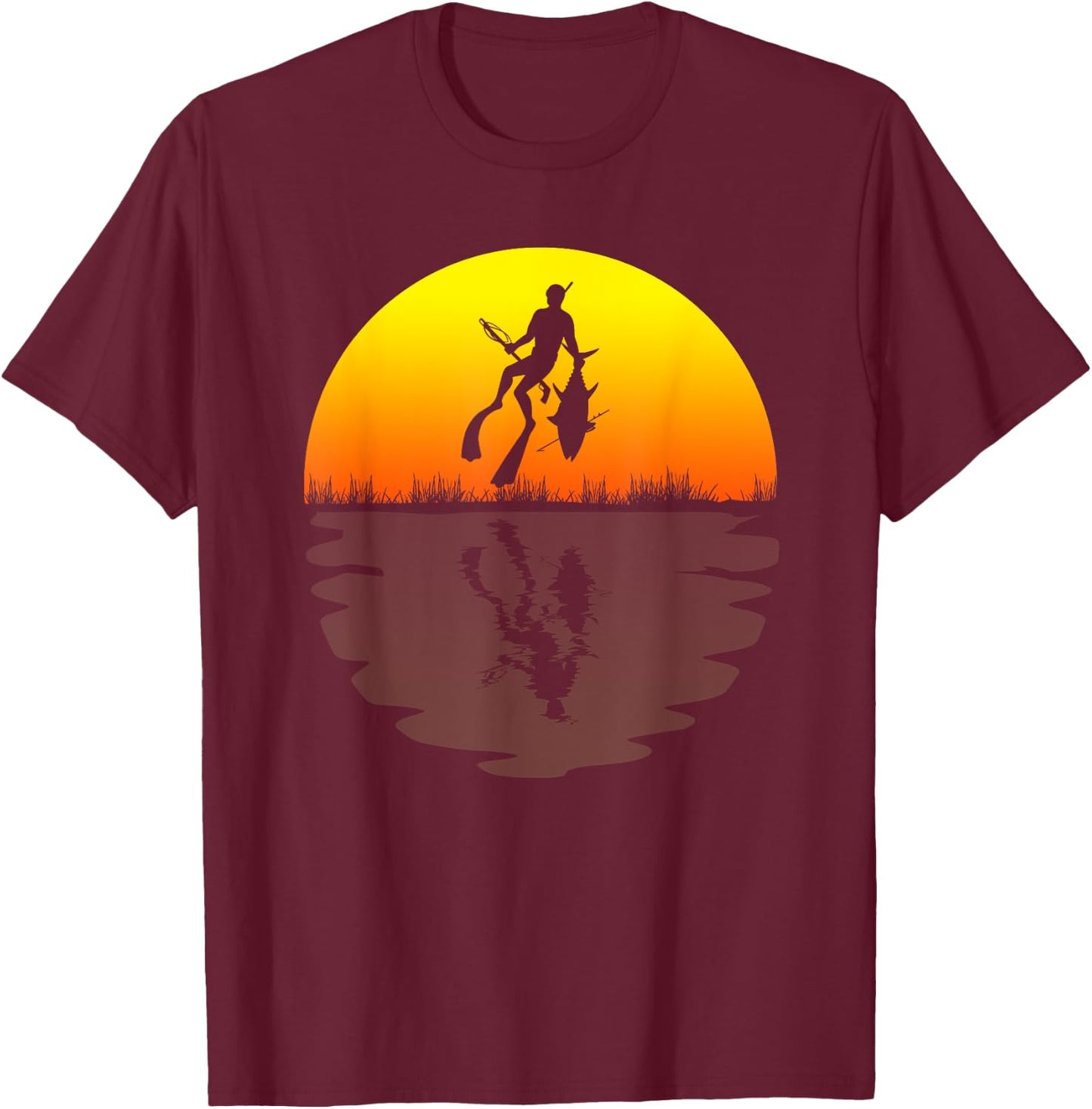 Spearfishing shirt retro sunset 70s vintage Spearfishing T-Shirt - T-Shirt | Maroon
