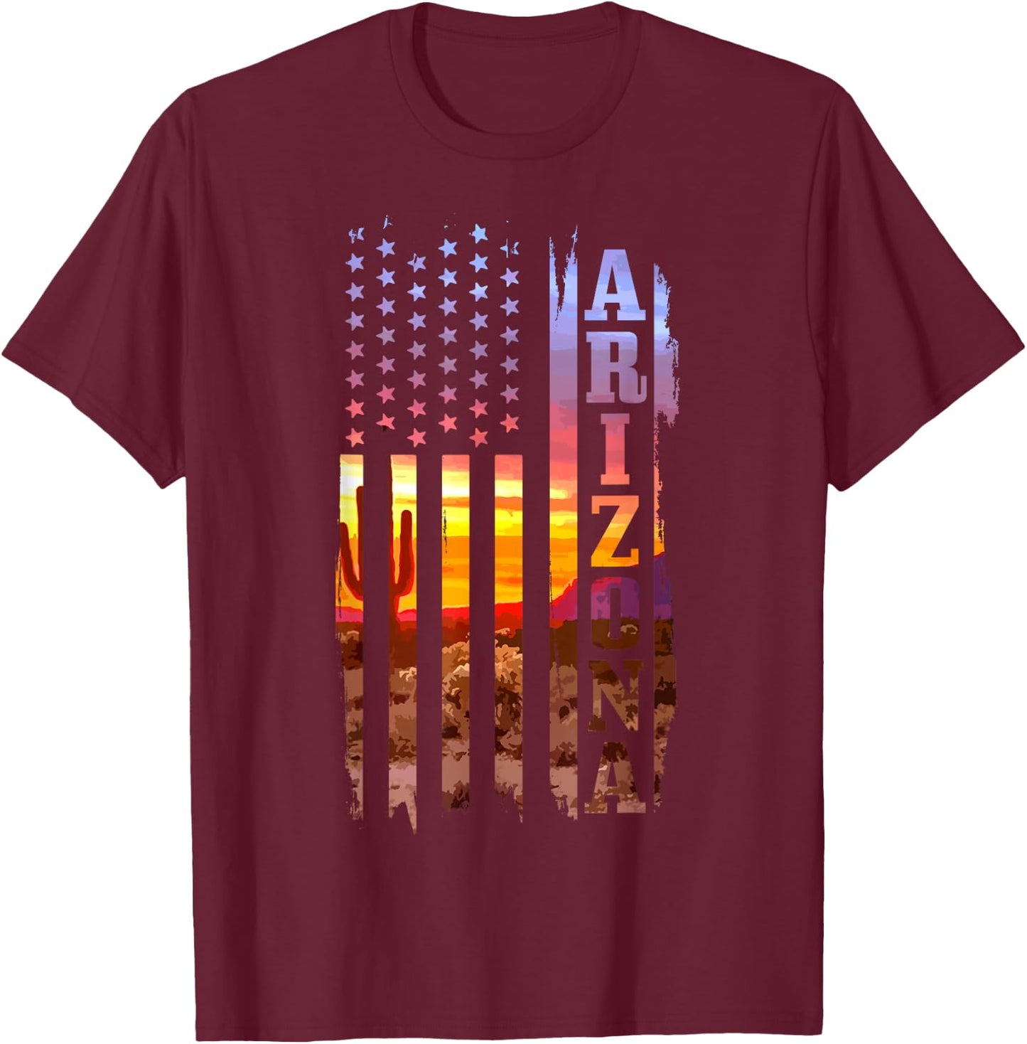 Arizona American Flag Pride Landscape Cactus T-Shirt - T-Shirt | Maroon