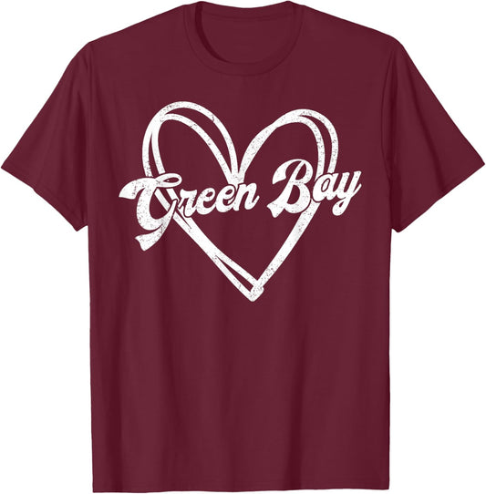 Green Bay Heart Women Girl Kid T-Shirt - T-Shirt | Maroon