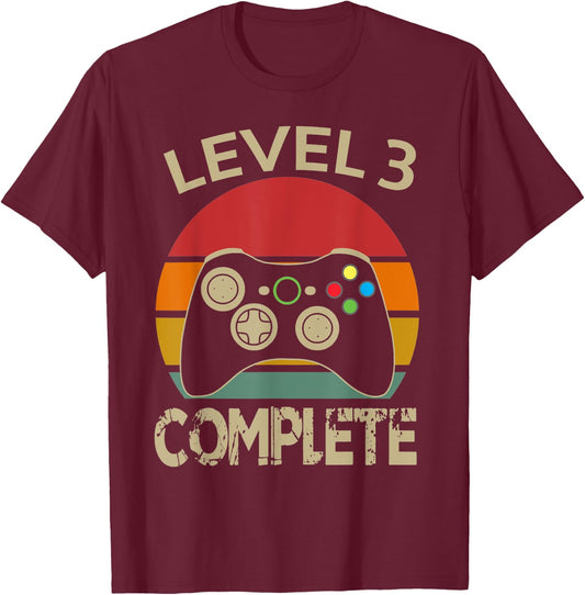 Level 3 Complete Vintage Retro 3rd Year Wedding Anniversary T-Shirt - T-Shirt | Maroon