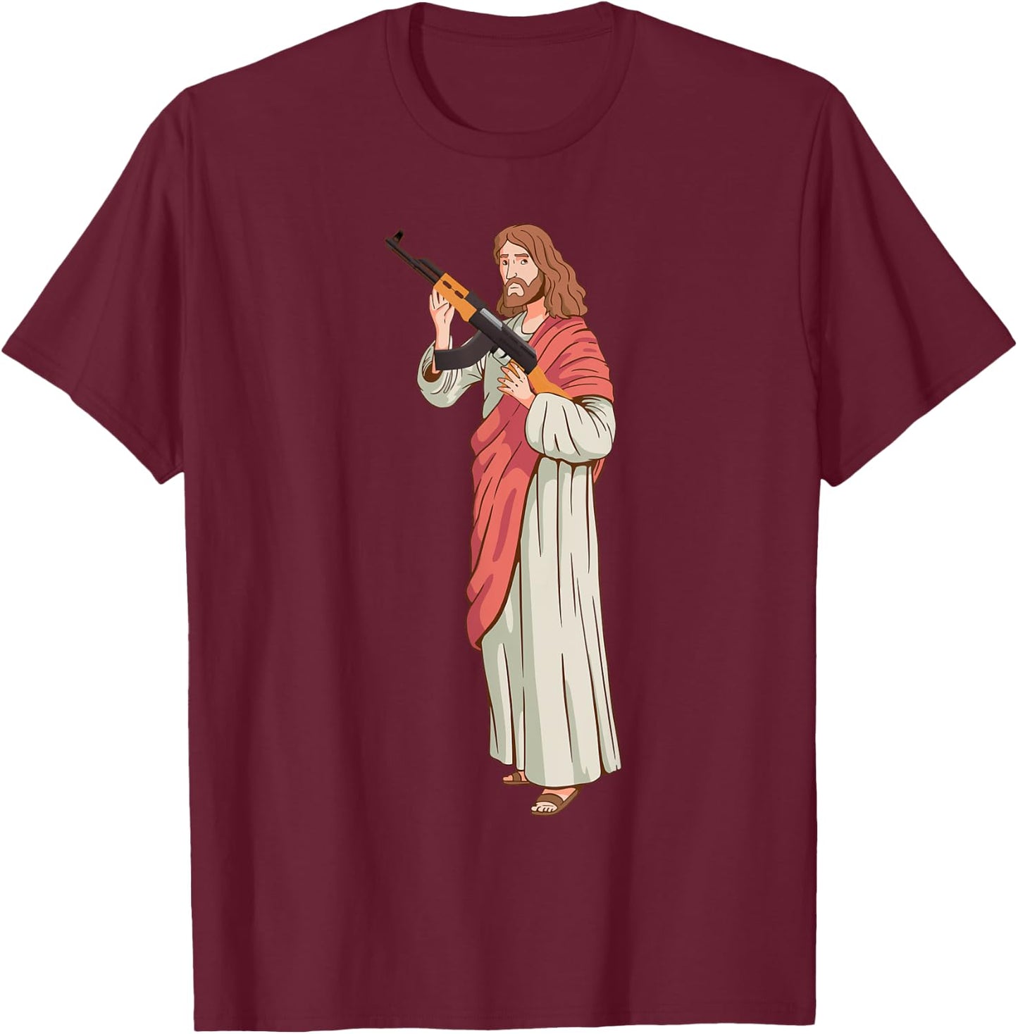 Jesus with Ak47 assault rifle. T-Shirt - T-Shirt | Maroon