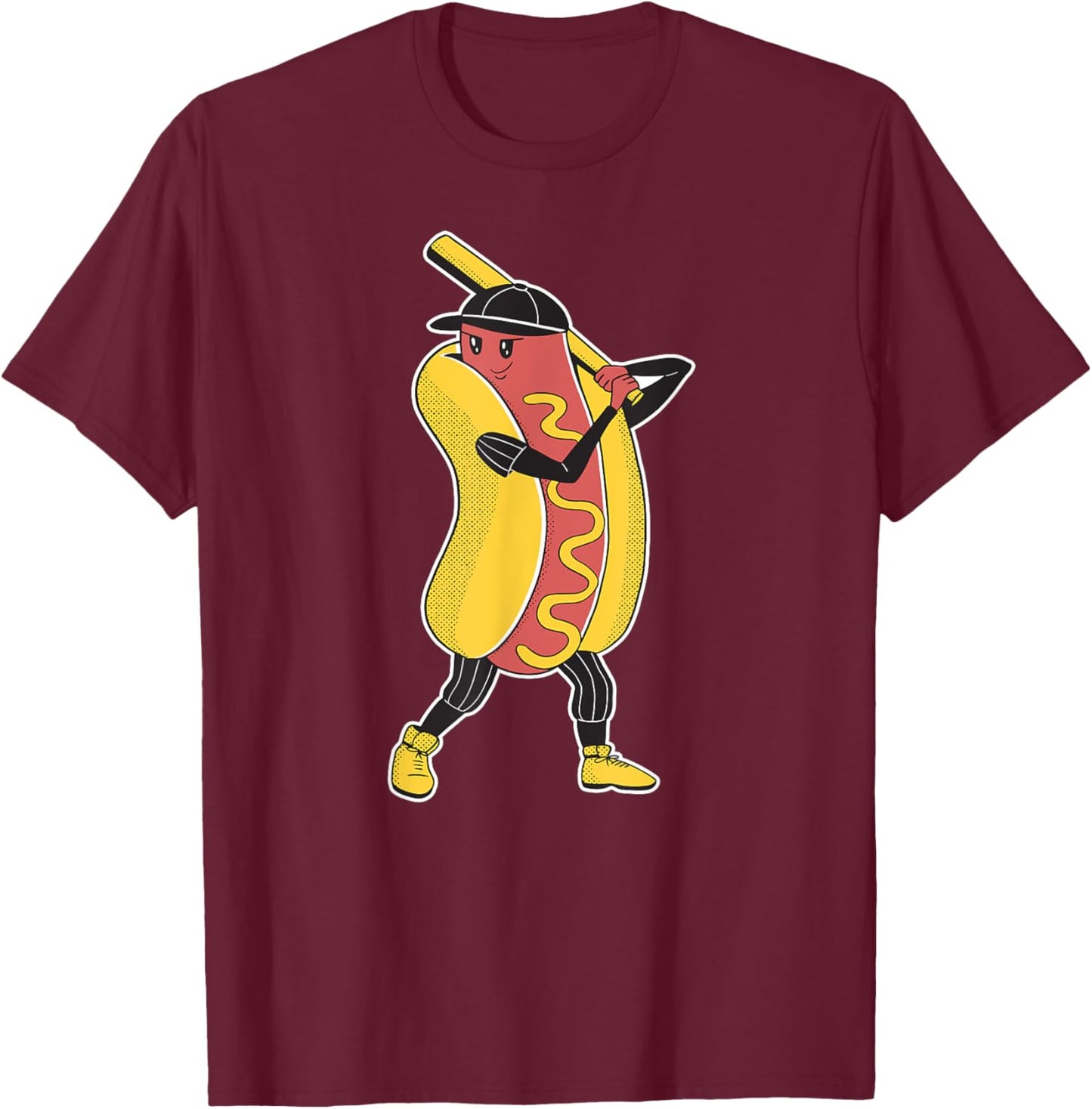 Comic Hot Dog Playing Baseball Women Children T-Shirt - T-Shirt | Maroon