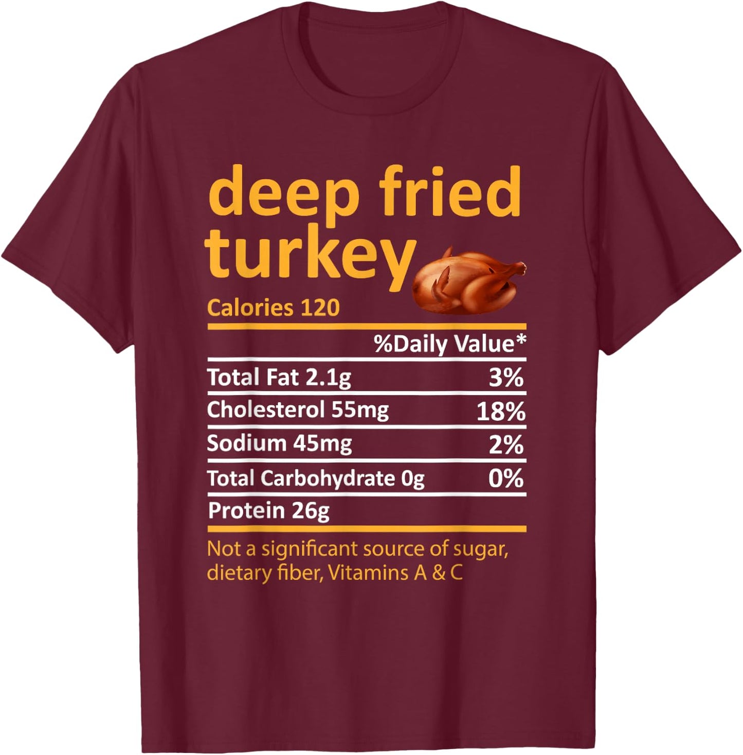 Deep Fried Turkey Nutrition Food Facts Thanksgiving Costume T-Shirt - T-Shirt | Maroon