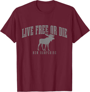 New Hampshire Live Free Or Die Pride Moose Vintage T-Shirt - T-Shirt | Maroon