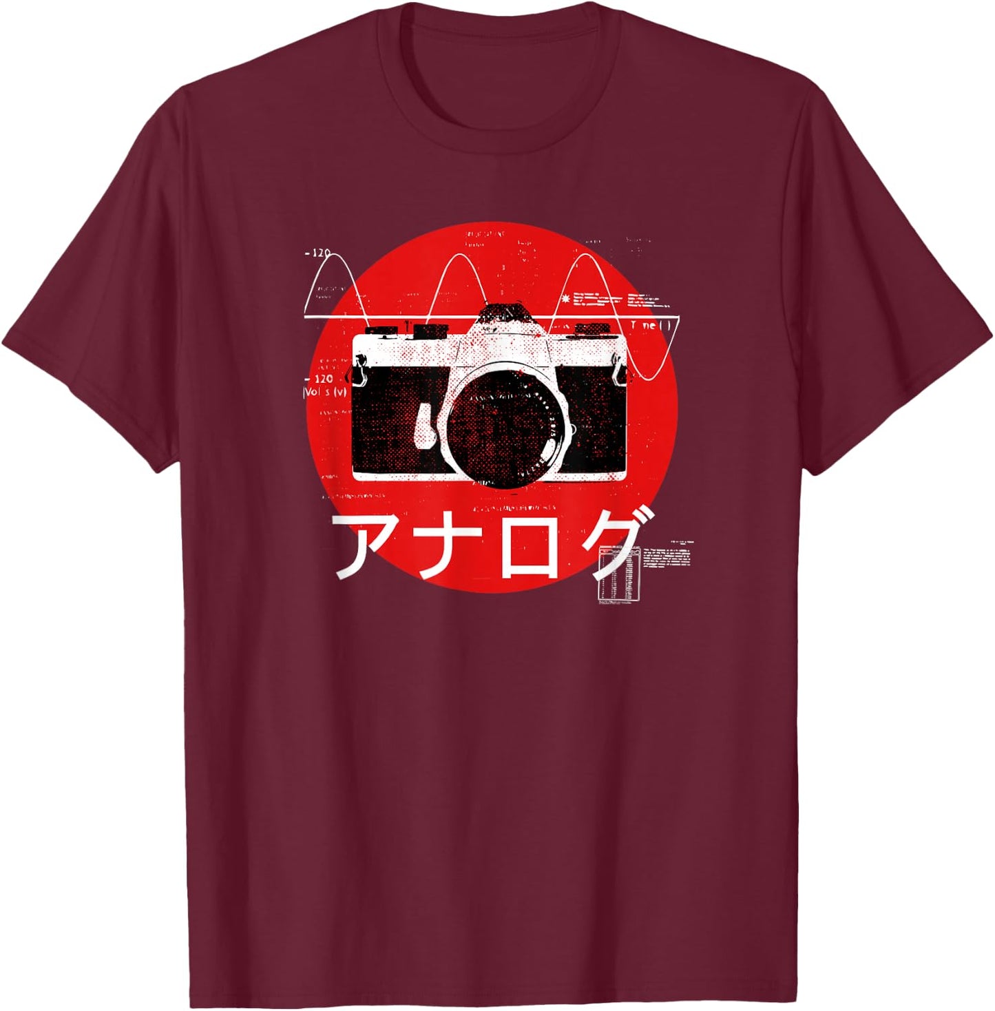 Retro 70s 80s or 90s Analog Camera Japanese style T-Shirt - T-Shirt | Maroon