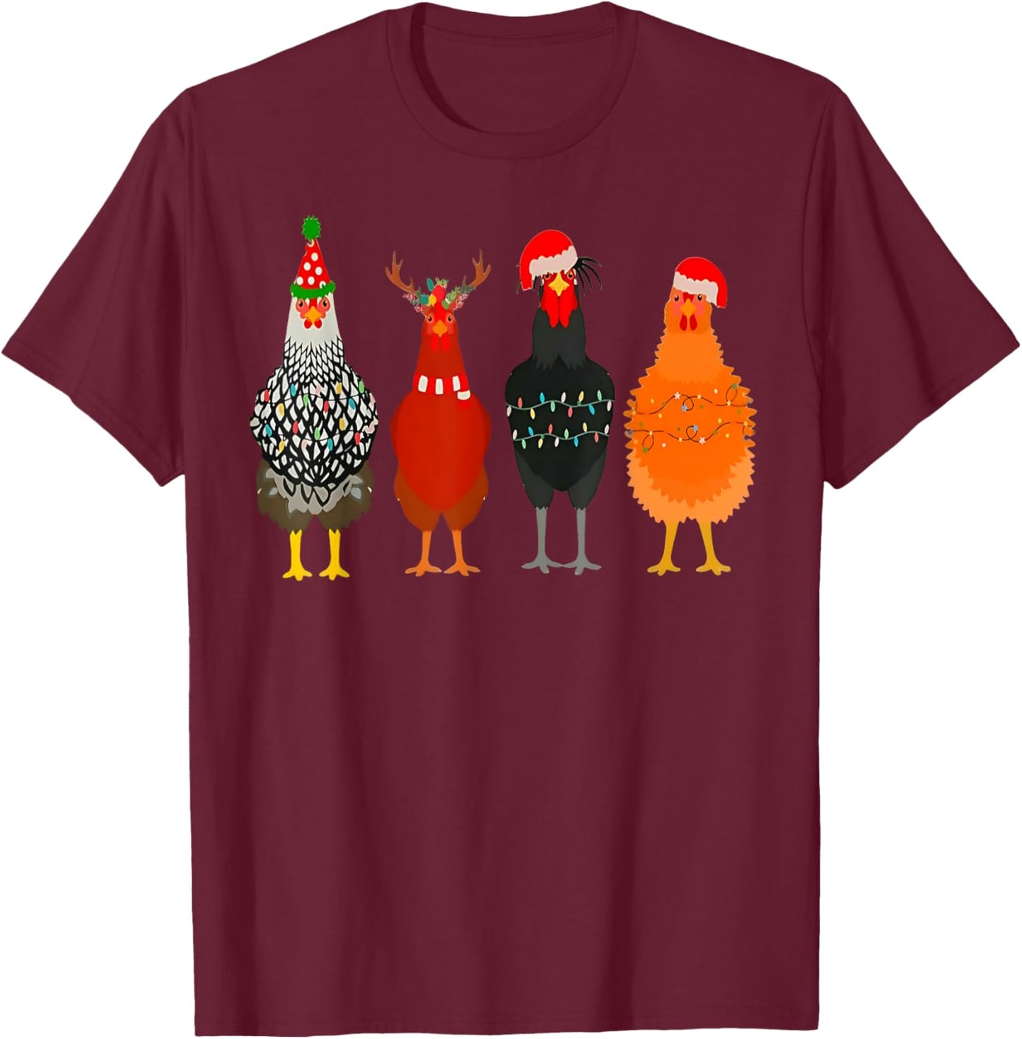 Cute Christmas Chickens Santa Farm Chickens Animals Pajamas T-Shirt - T-Shirt | Maroon