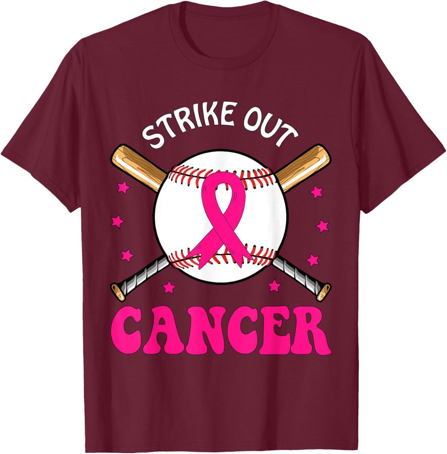 Strike Out Breast Cancer Baseball Pink Ribbon T-Shirt - T-Shirt | Maroon