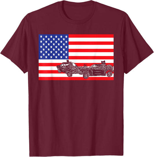 Demolition Derby USA American Flag Car Racer 4th Of July Kids Men T-Shirt - T-Shirt | Maroon