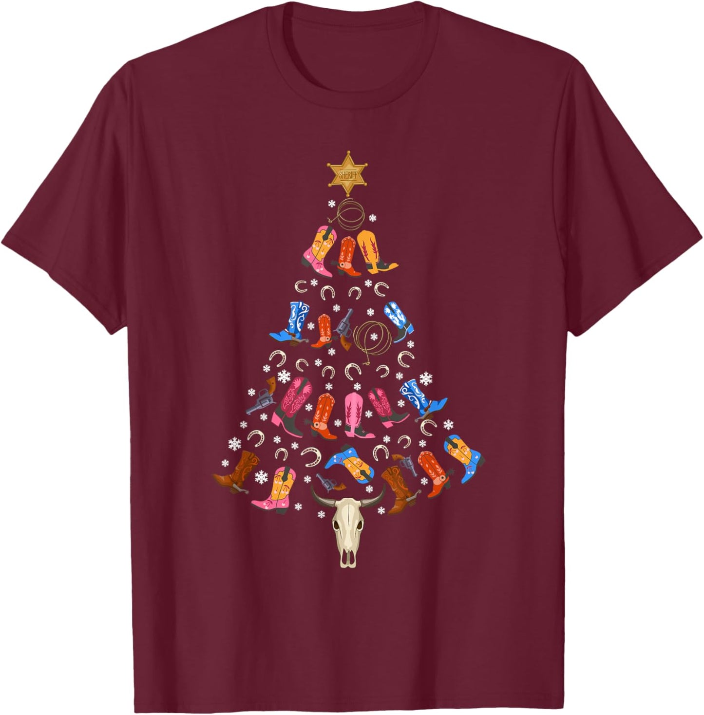 Funny Cowboy Gift Men Women Kids Ugly Christmas Cowboy T-Shirt - T-Shirt | Maroon