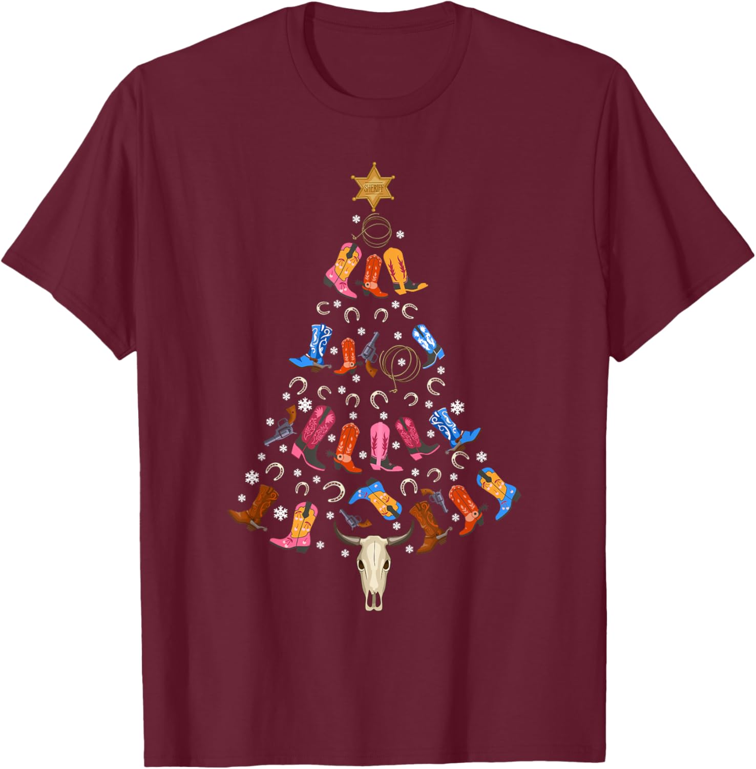 Funny Cowboy Gift Men Women Kids Ugly Christmas Cowboy T-Shirt - T-Shirt | Maroon