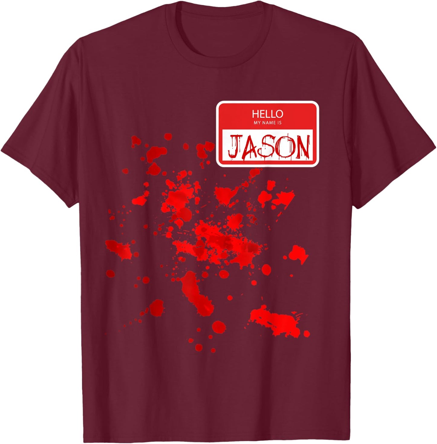 Hello my Name is Jason Blood DIY Halloween Party Costume T-Shirt - T-Shirt | Maroon