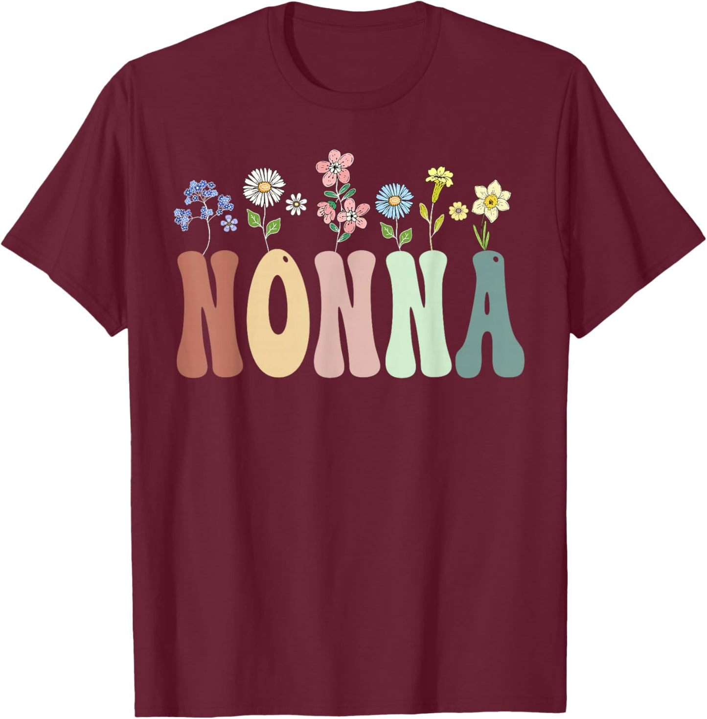 Nonna Gifts Women Wildflower Floral Design Nonna T-Shirt - T-Shirt | Maroon