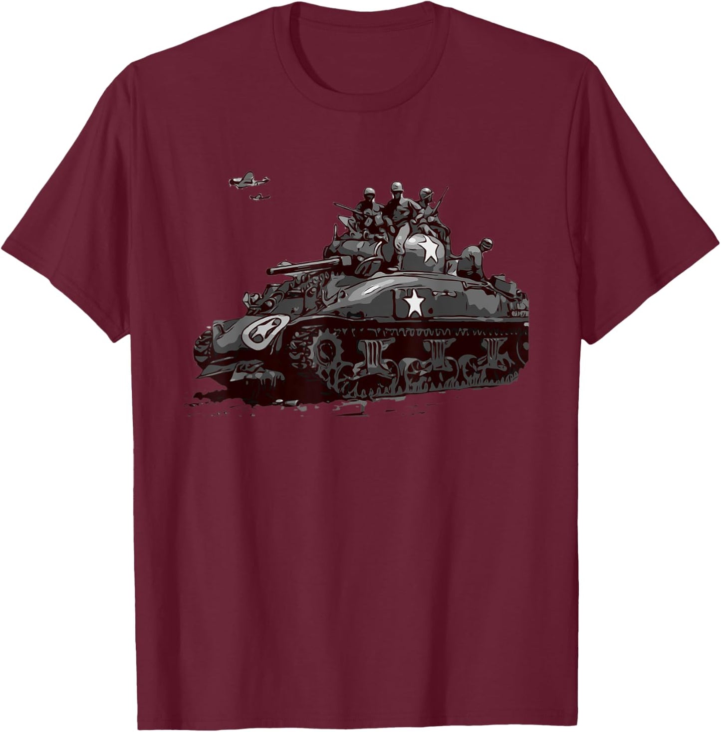 M4 Sherman Medium Tank WW2 Armored Vehicle T-Shirt - T-Shirt | Maroon
