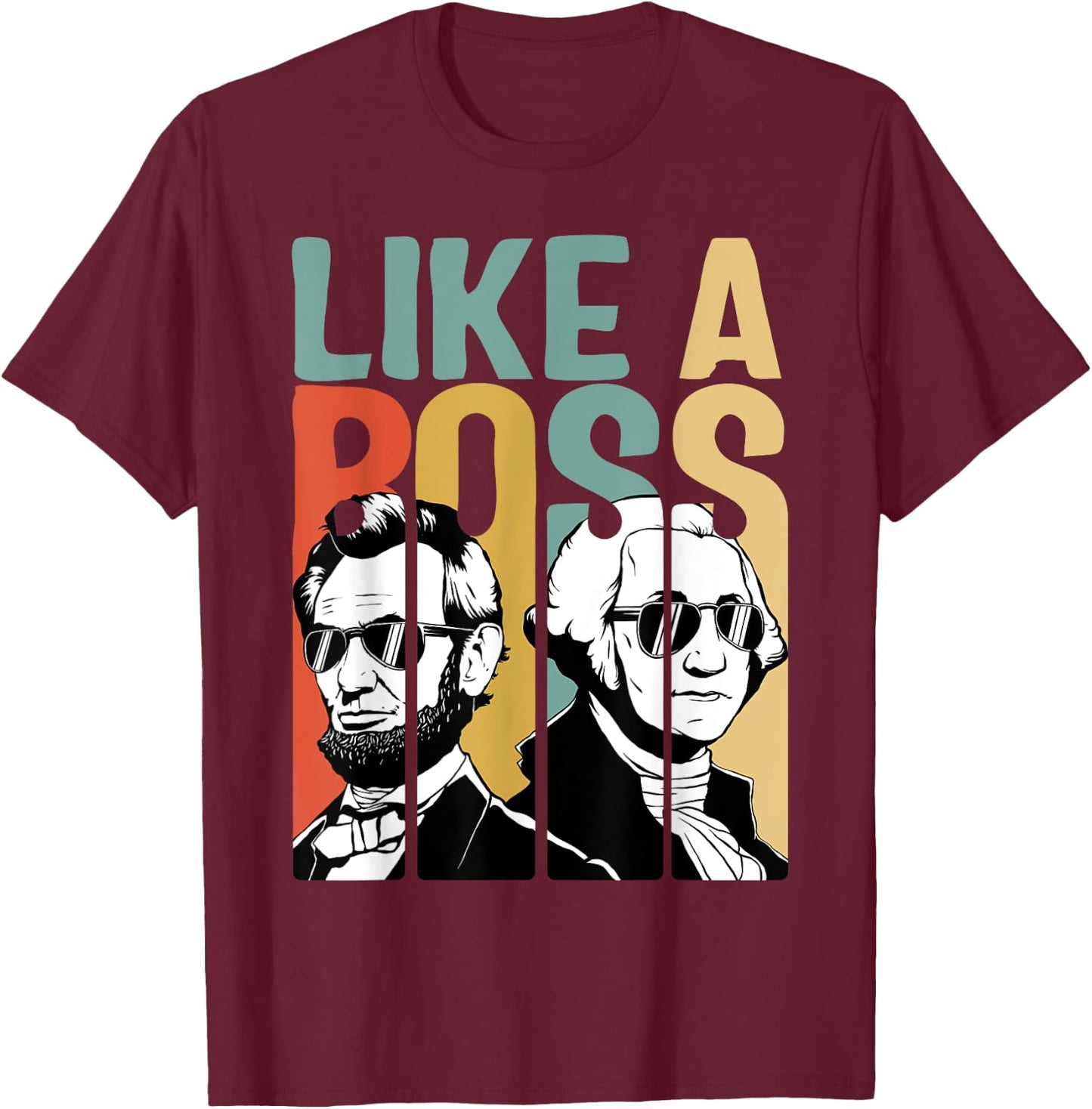 American History Co. Presidents Day Washington Lincoln Abe George - Black, , Short Sleeve, Classic Fit, Small T-Shirt - T-Shirt | Maroon