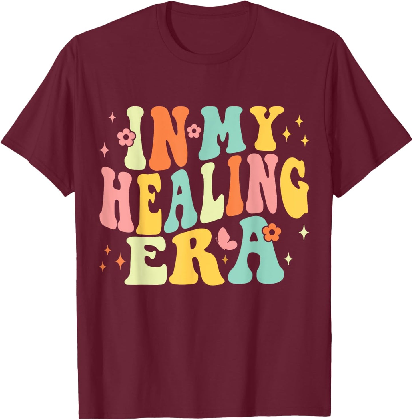 In My Healing Era Groovy Retro Mental Health Awareness Month T-Shirt - T-Shirt | Maroon