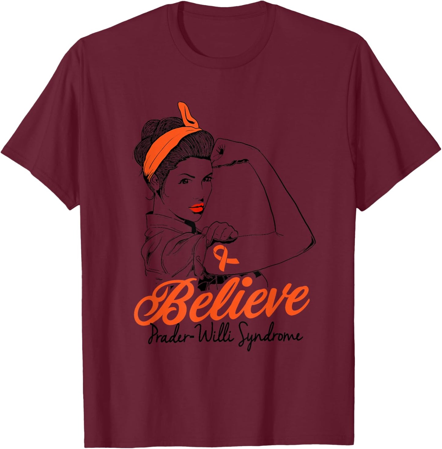 Prader-Willi Syndrome Orange Ribbon Unbreakable Superhero T-Shirt - T-Shirt | Maroon
