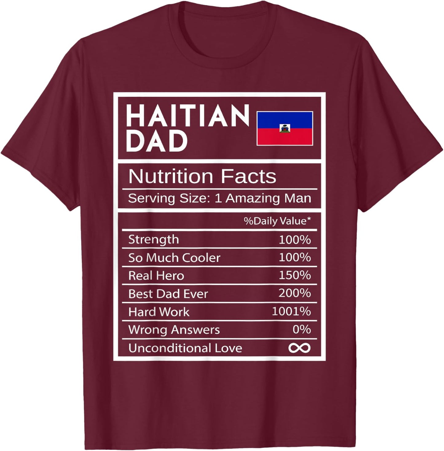 Haitian Dad Nutrition Facts National Pride Gift Dad T-Shirt - T-Shirt | Maroon