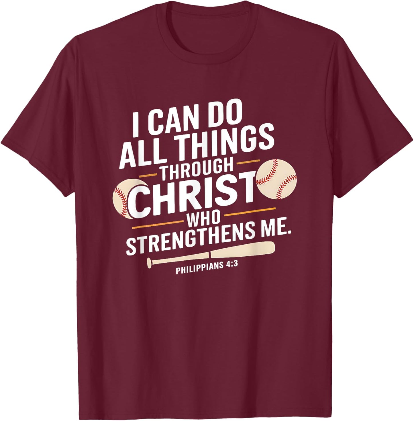 Christian Baseball Bible Verse Sports Faith Design T-Shirt - T-Shirt | Maroon