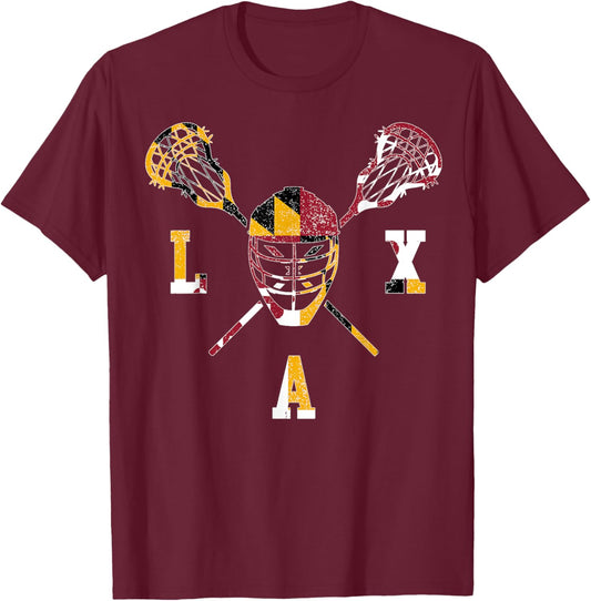 Maryland Lacrosse Lover Maryland Flag Family Vacation T-Shirt - T-Shirt | Maroon