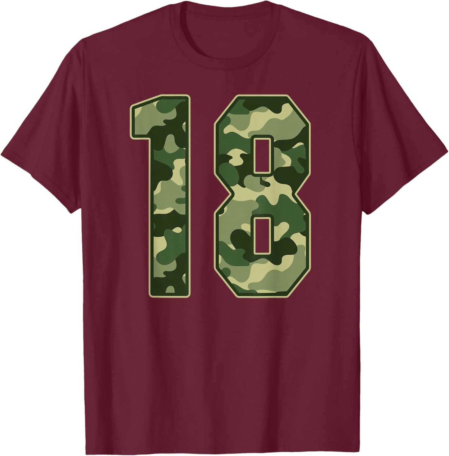 Camo #18 Jersey Number 18 Uniform Fan Favorite Player T-Shirt - T-Shirt | Maroon