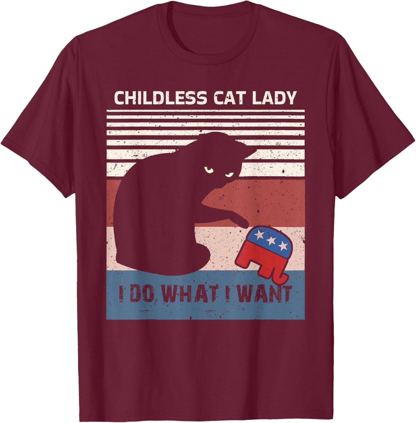 Childless Cat Lady For Kamala Harris Funny Cat ladies Retro T-Shirt - T-Shirt | Maroon