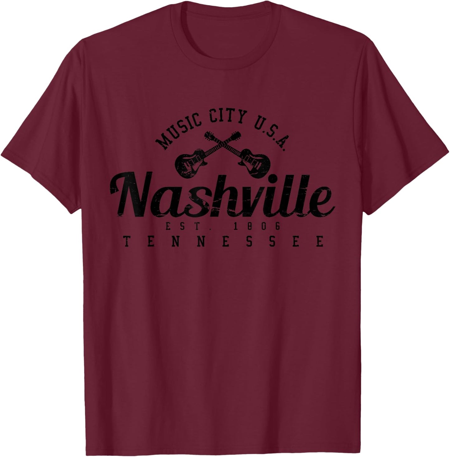 Nashville Tennessee Country Music City Guitar T-Shirt - T-Shirt | Maroon