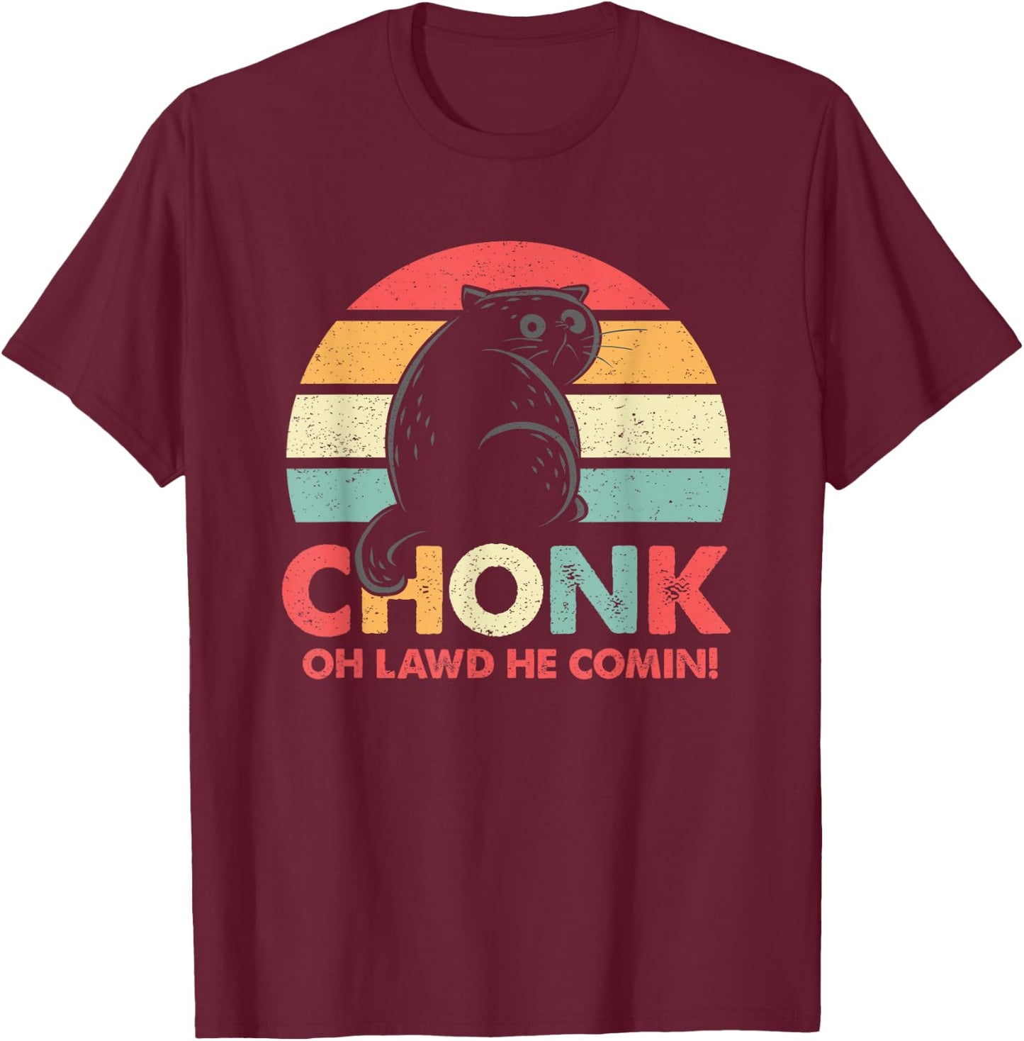Funny Meme Chonky Cat Scale Retro Style T-Shirt - T-Shirt | Maroon