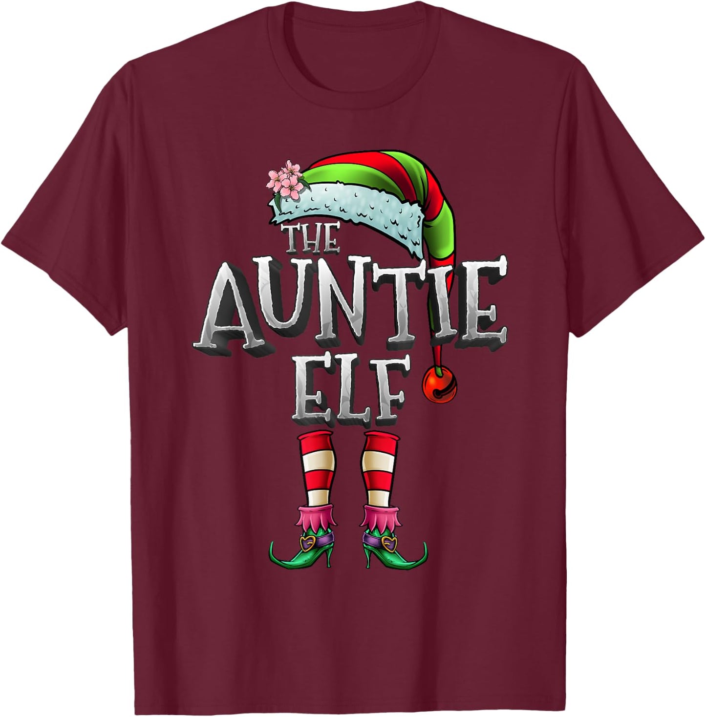 The Auntie Elf Shirt Matching Family Christmas Auntie Elf T-Shirt - T-Shirt | Maroon