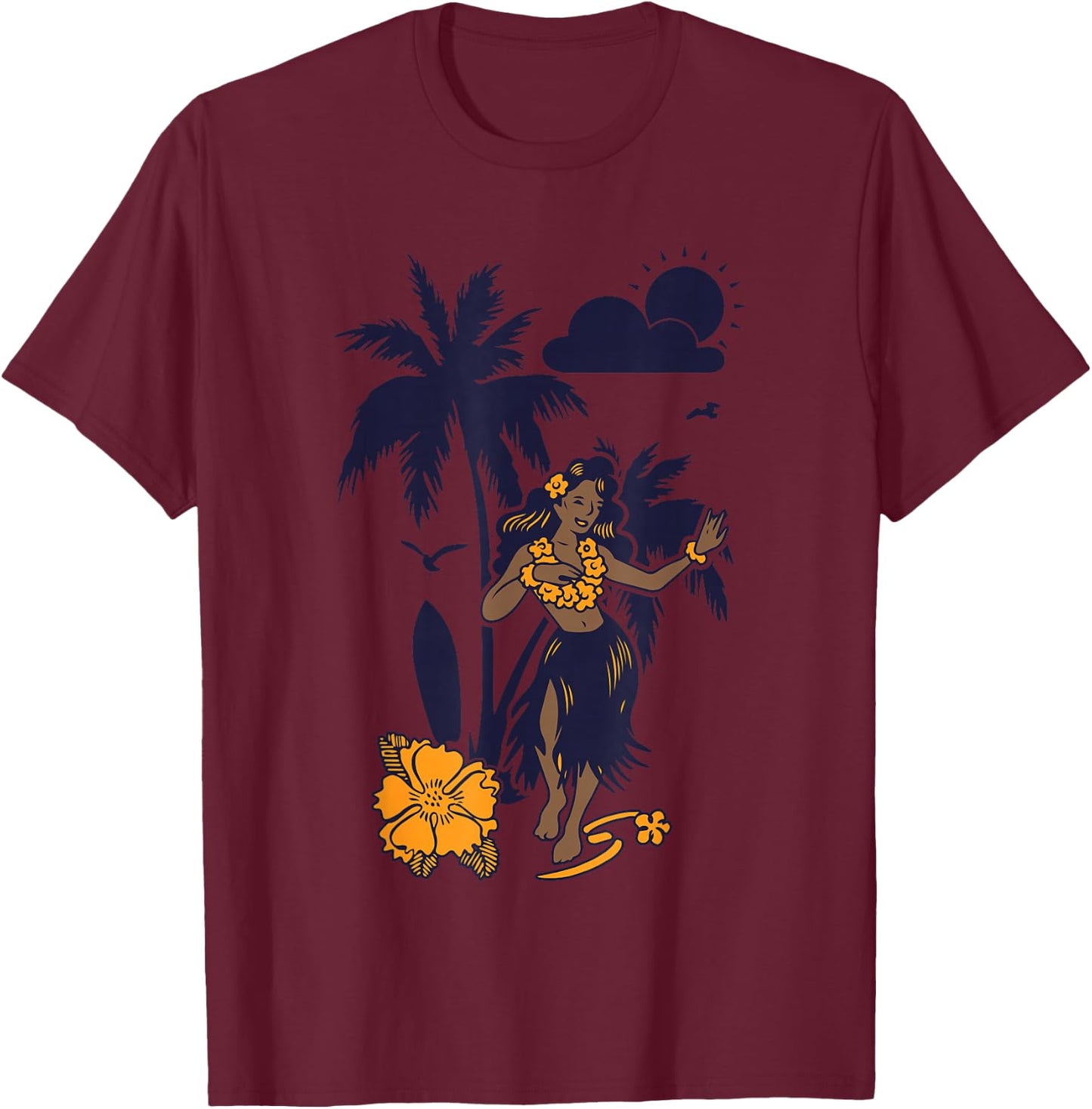 Hula Hawaiian Girl Vintage Graphic T-Shirt - T-Shirt | Maroon