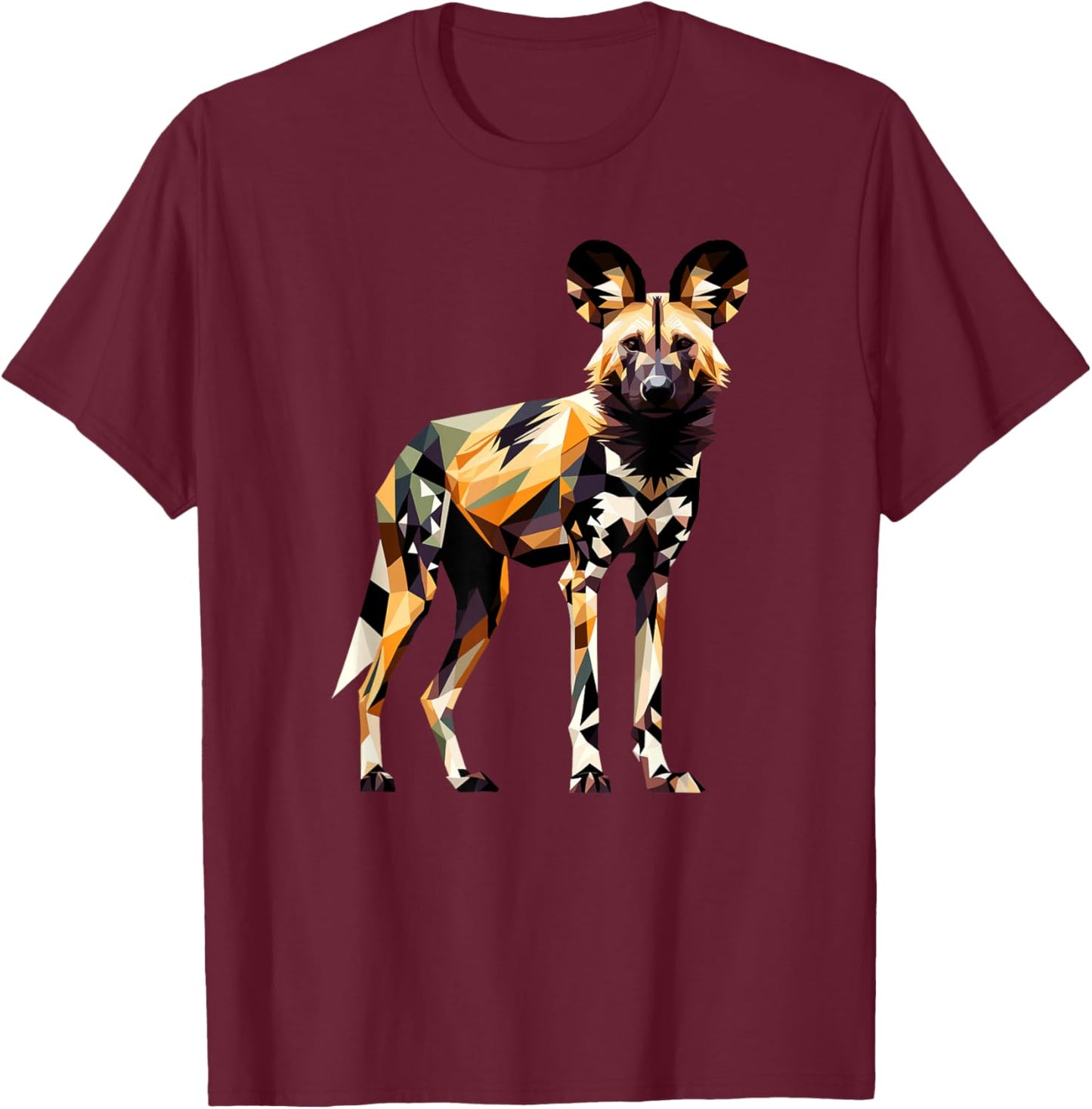 Geometric Art African Wild Dog Painted Dog T-Shirt - T-Shirt | Maroon