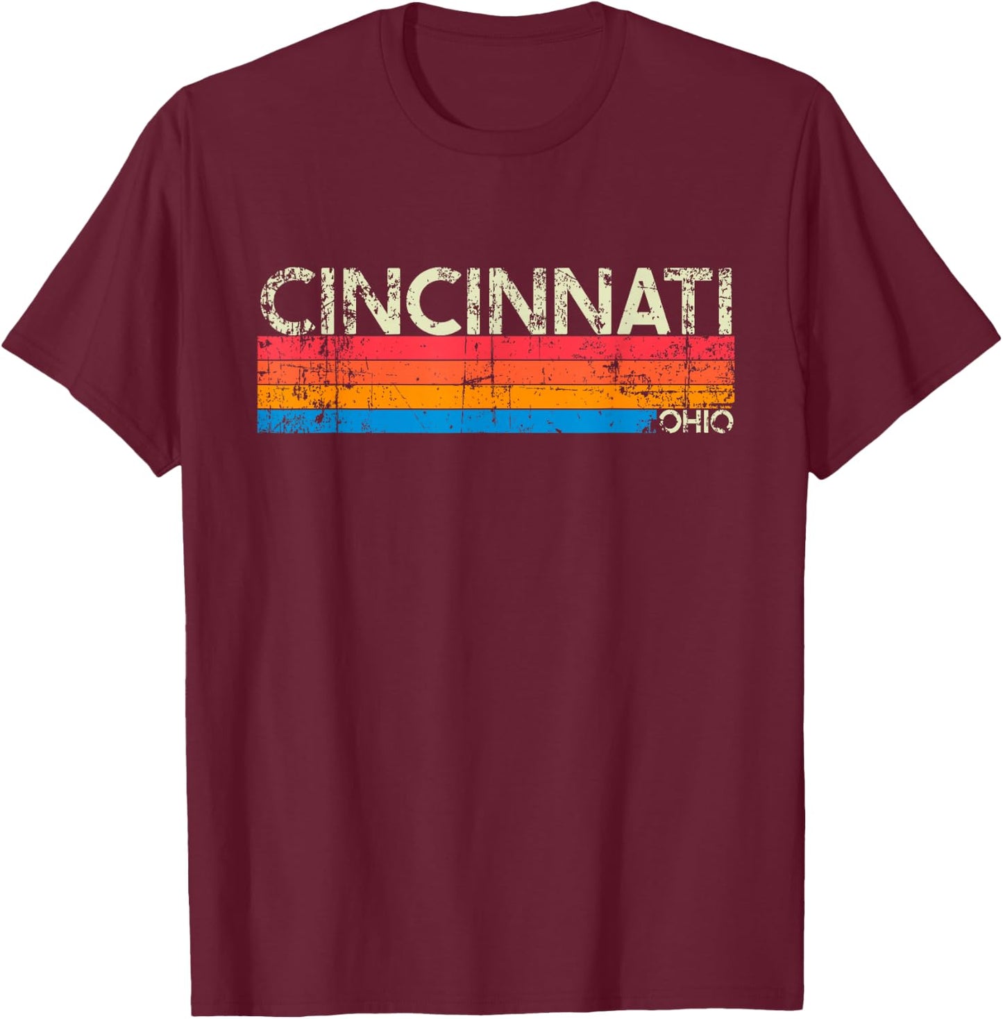 Vintage Retro Cincinnati Ohio Distressed Souvenir T-Shirt - T-Shirt | Maroon