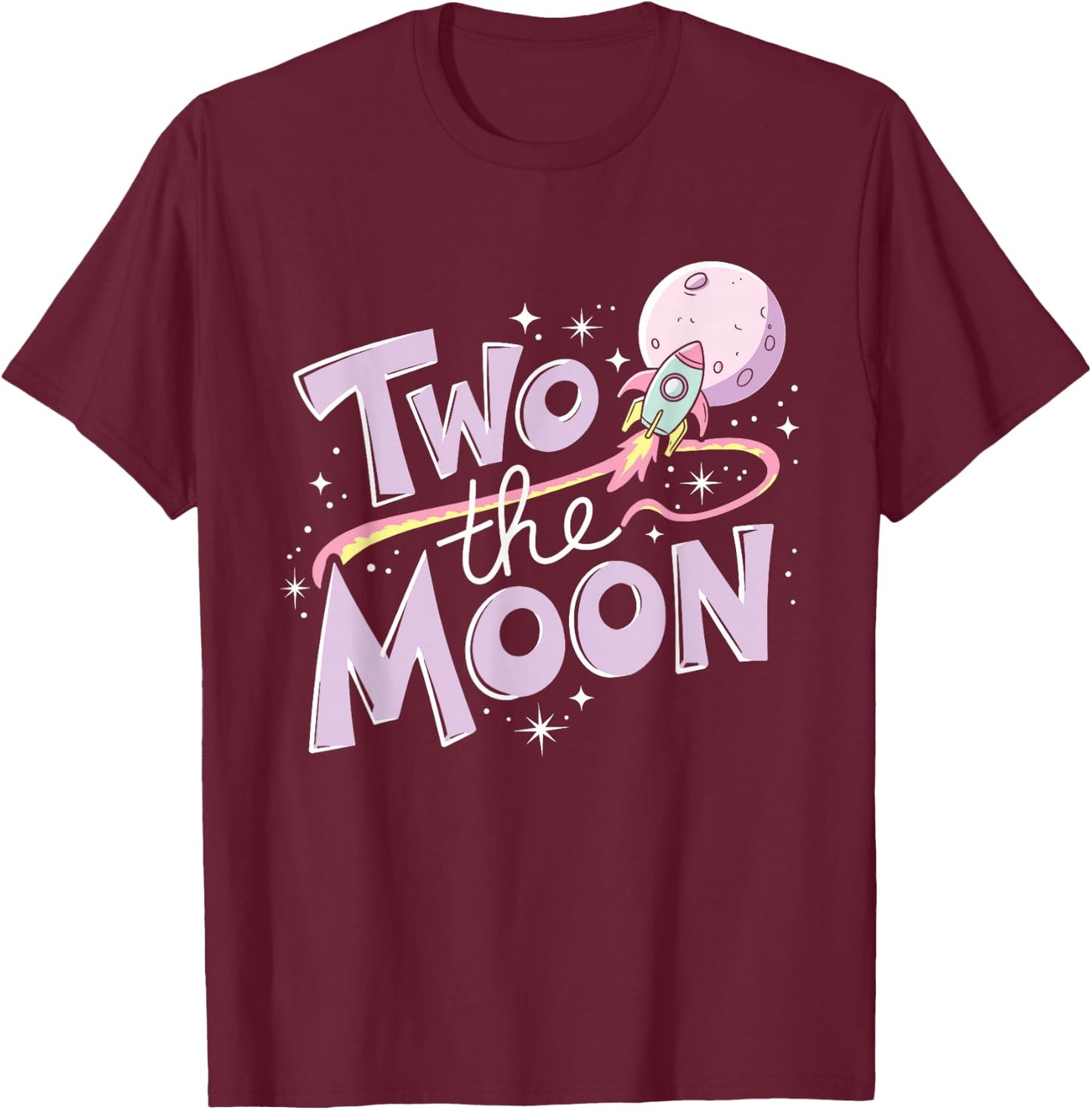 Two The Moon 2nd Birthday Girl Boy 2 Year Old Toddler T-Shirt - T-Shirt | Maroon