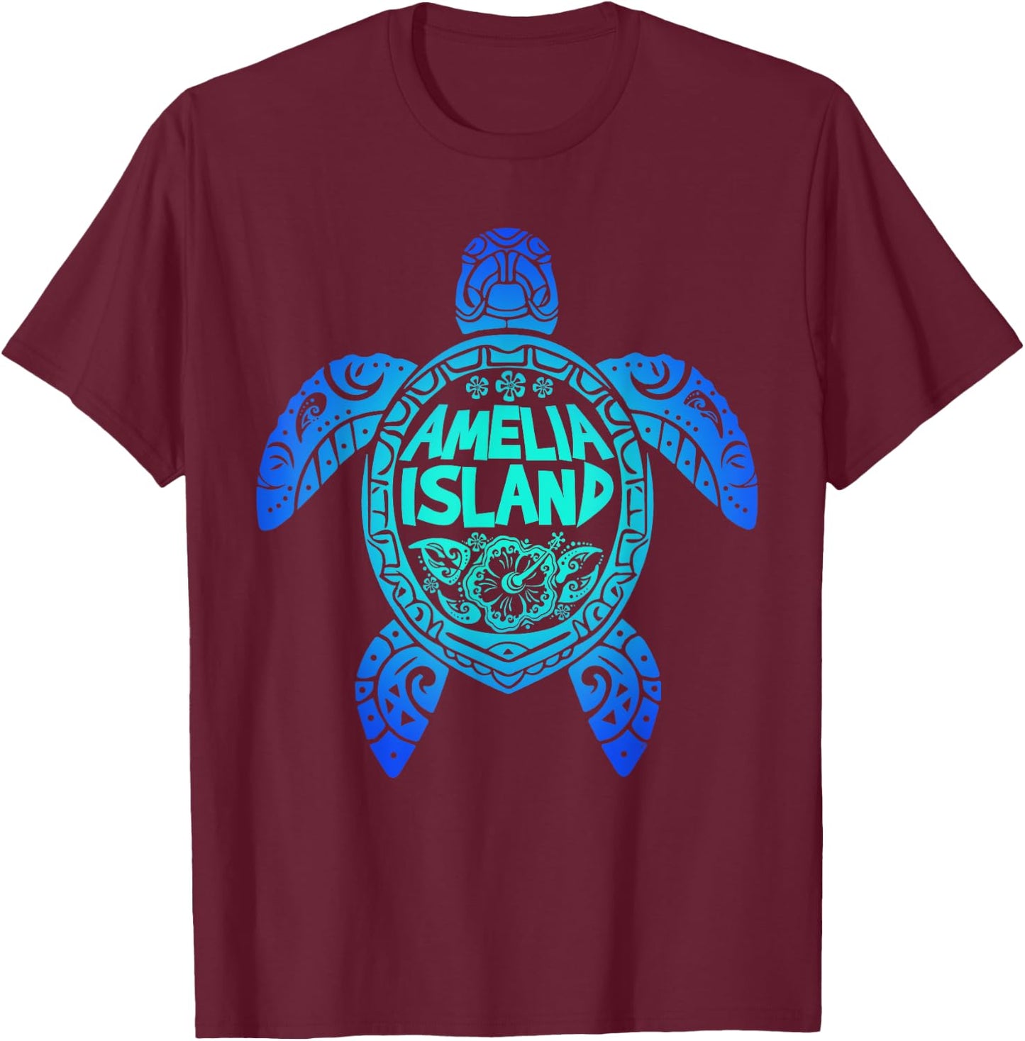 Amelia Island Tribal Sea Turtle Florida Summer Vacation 2025 T-Shirt - T-Shirt | Maroon