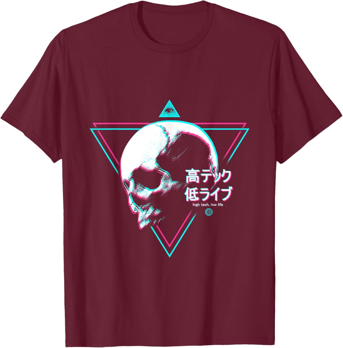 Cyberpunk Skull High Tech Low Life Japanische Streetwear Otaku T-Shirt - T-Shirt | Maroon