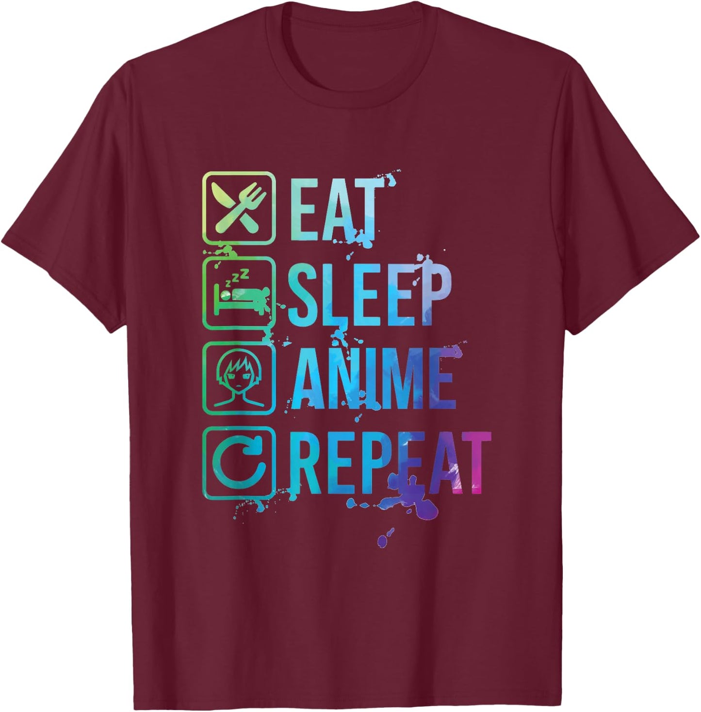 Anime Eat Sleep Repeat Watercolor Gift T-Shirt - T-Shirt | Maroon