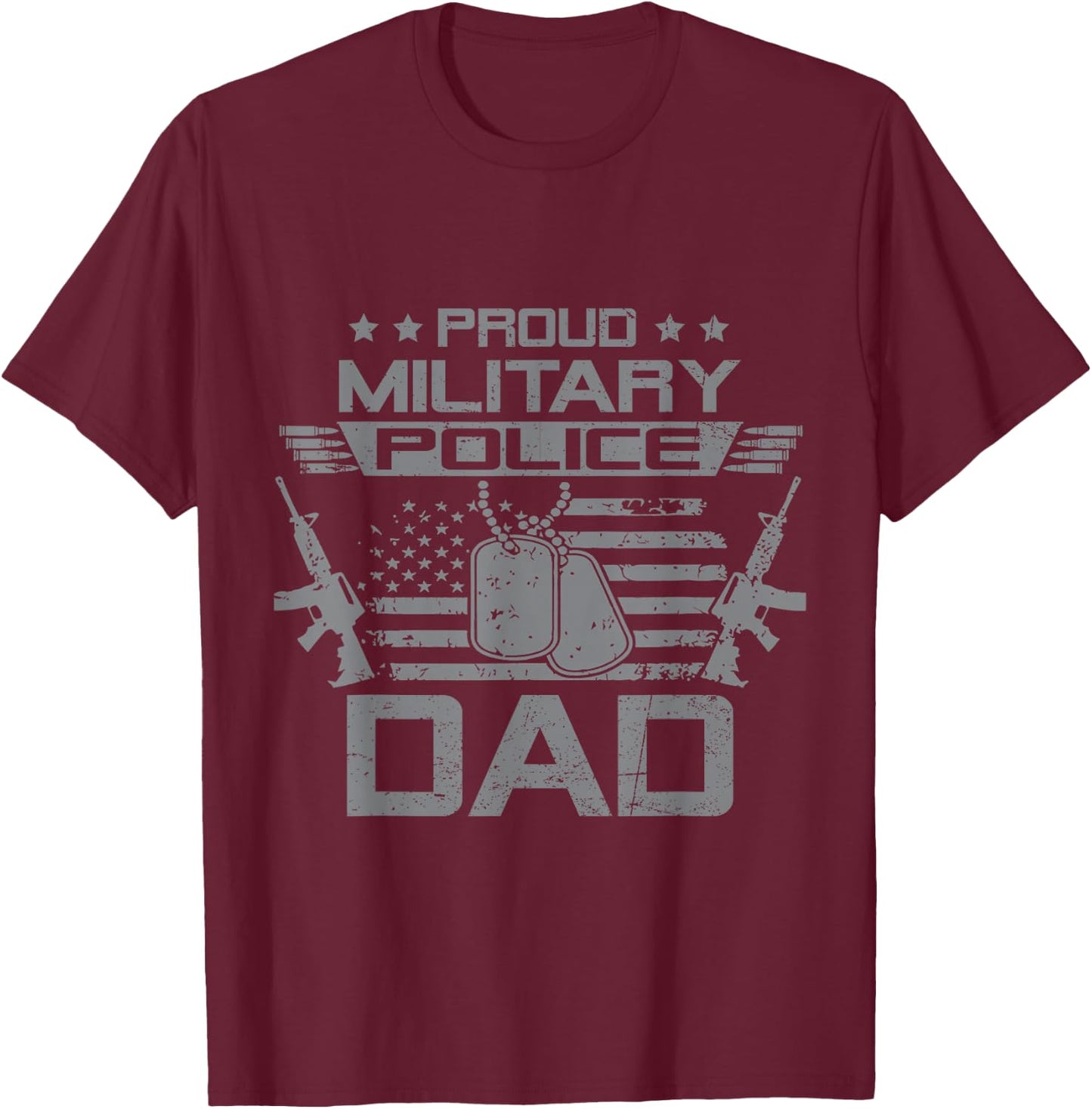 Proud Military Police Dad Flag American US Veteran T-Shirt - T-Shirt | Maroon