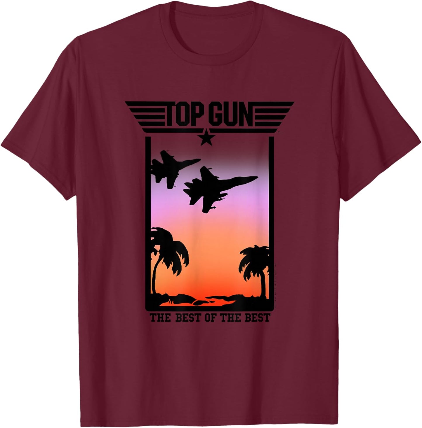 Top Gun Sunset Scene with Jets and Palm Trees Action Movie T-Shirt - T-Shirt | Maroon