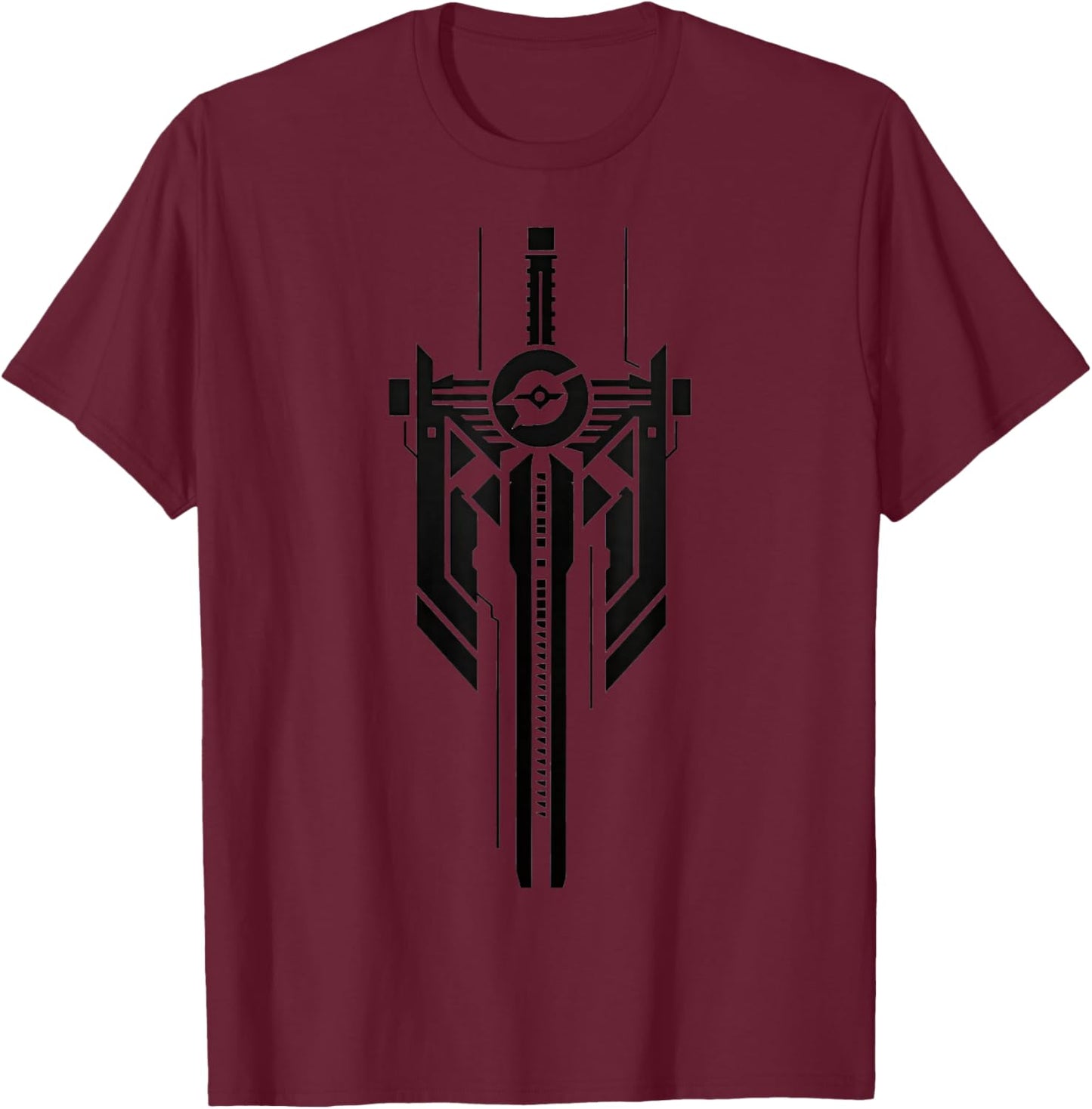 Abstract Black Futuristic Geometric T-Shirt - T-Shirt | Maroon
