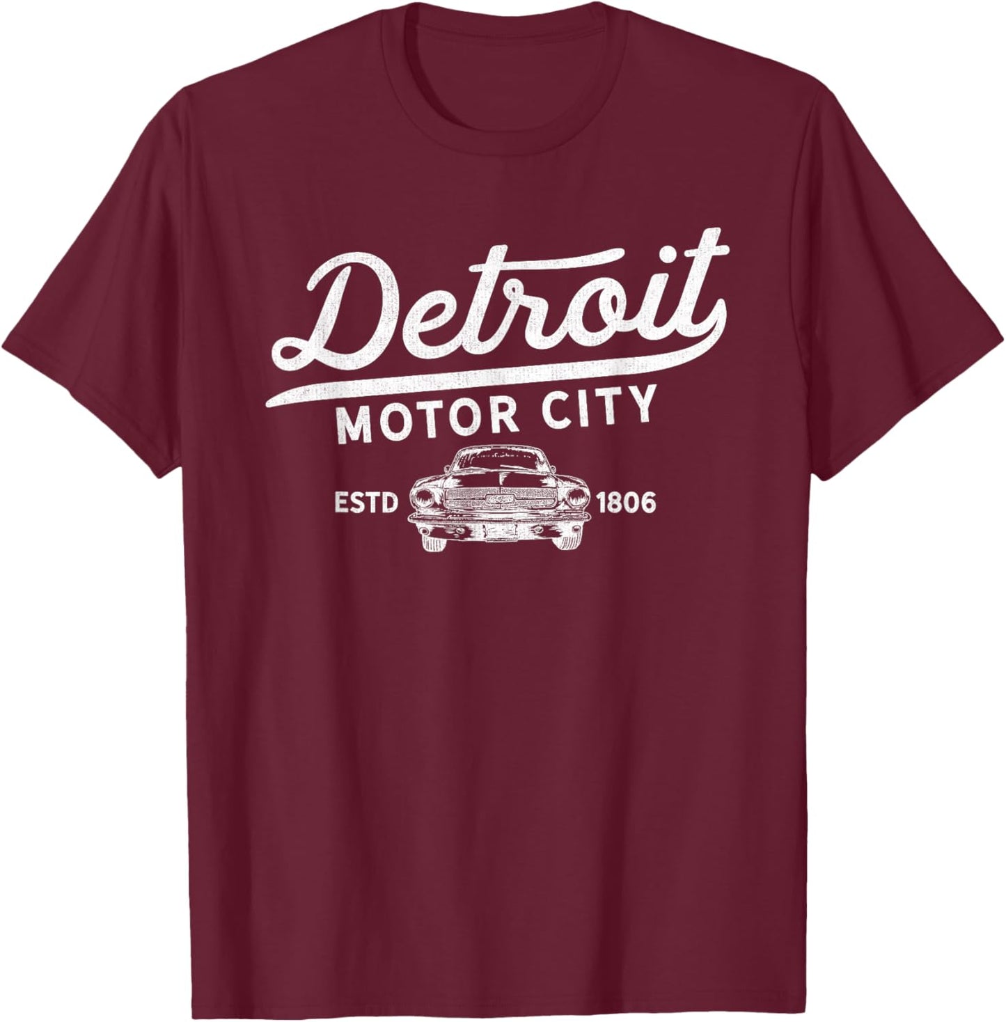 Motor City Muscle Car Detroit Novelty T-Shirt - T-Shirt | Maroon