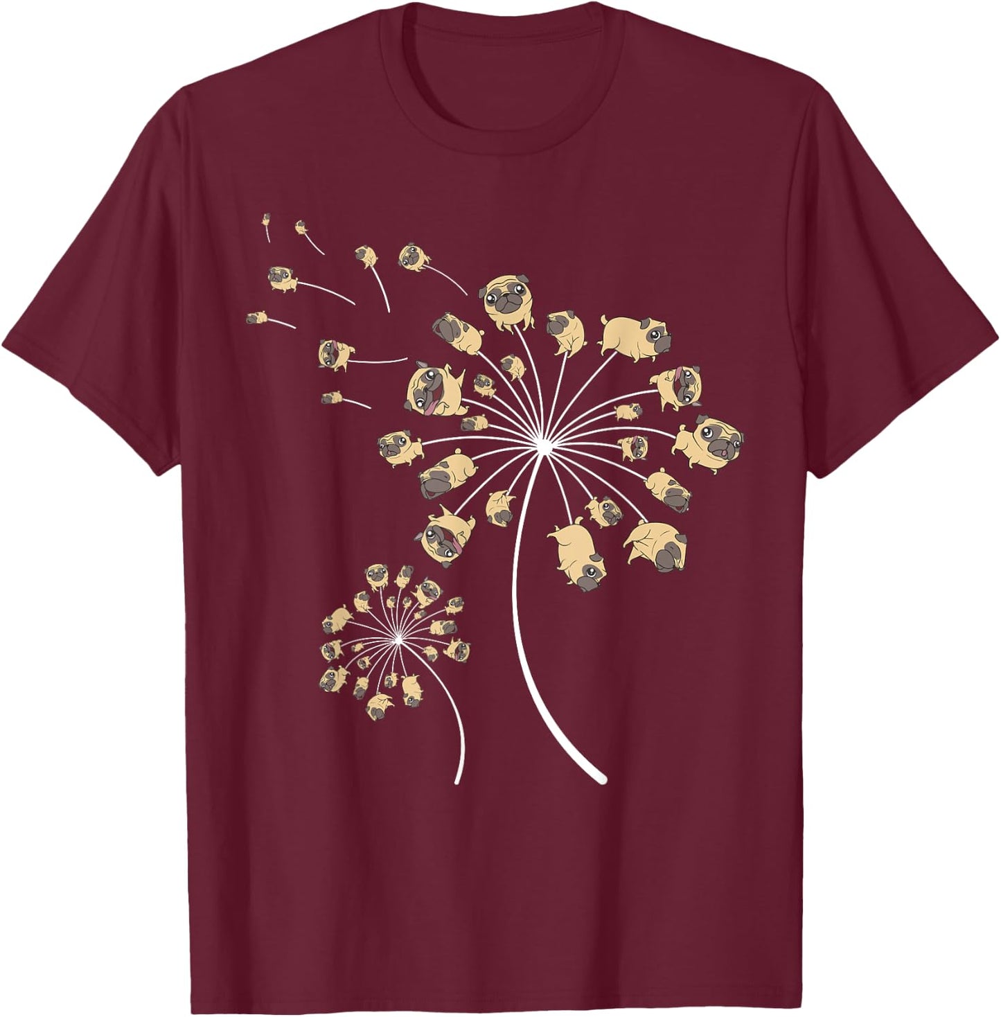 Funny Pug Gift Women Cool Flower Dog Dandelion Lover T-Shirt - T-Shirt | Maroon