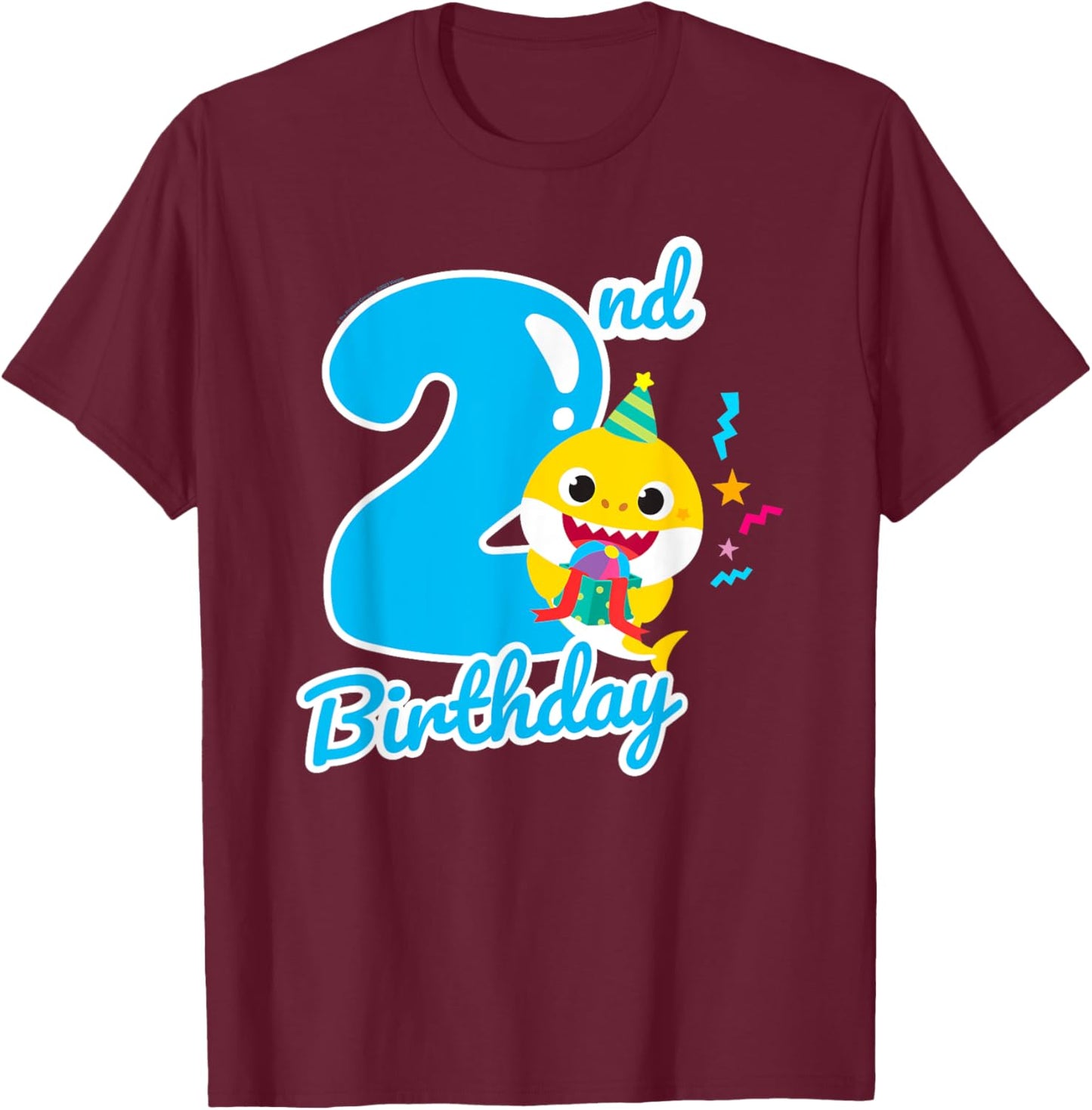 Baby Shark 2nd Birthday Blue 2 Years T-Shirt - T-Shirt | Maroon