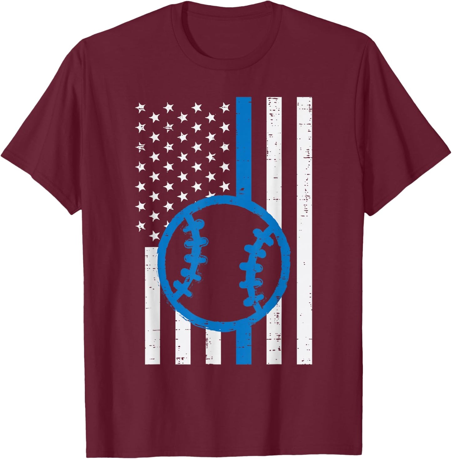 US Flag Thin Blue Line Baseball Vintage Patriotic Police Cop T-Shirt - T-Shirt | Maroon